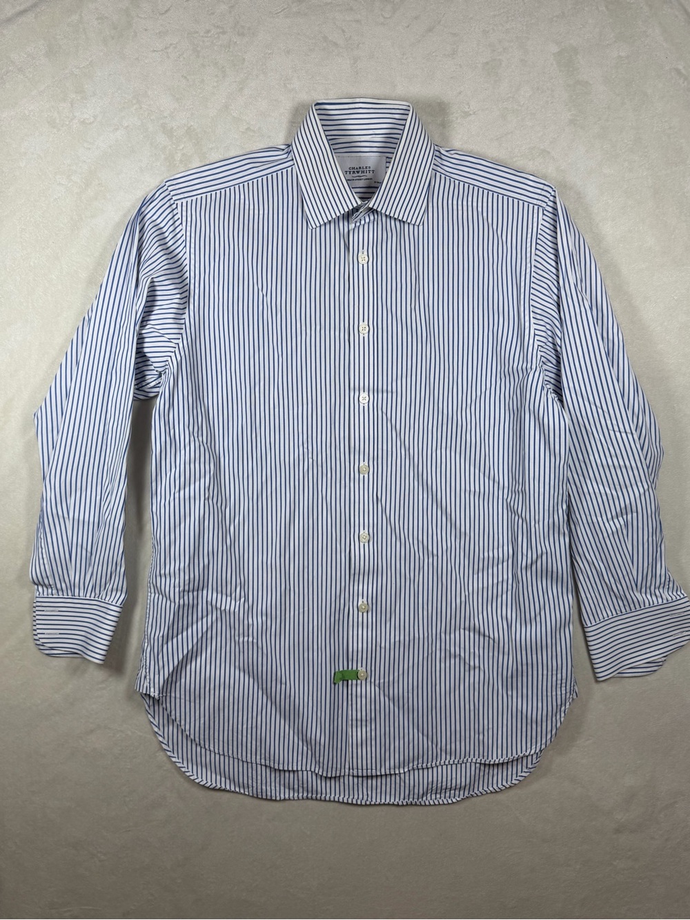 Charles Tyrwhitt 15.5 33 Blue and White Pinstripe Spread Collar Dress Shirt